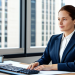 **

Modern office interior, professional businesswoman in a modest business suit, sitting at a desk working on BIM software, fully clothed, appropriate attire, safe for work, perfect anatomy, natural proportions, professional photography, high quality, family-friendly. Focus on the integration of technology in architectural design.

**