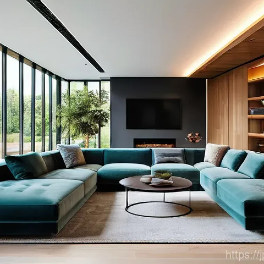 건축사와 스마트 빌딩 기술 - **"A cozy and futuristic smart home living room designed with 'design magic that colors future livin...