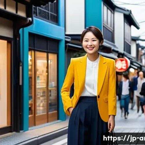 건축사 자격증으로 갈 수 있는 직무 - **Prompt:** A vibrant, bustling Japanese shopping street revitalized with a harmonious blend of trad...