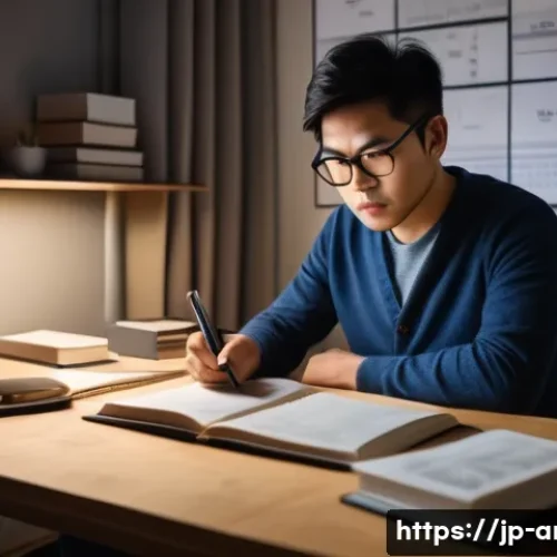 건축분야에서의 자격증 준비 사례 - A focused Japanese adult male construction worker studying architecture qualification materials in a...