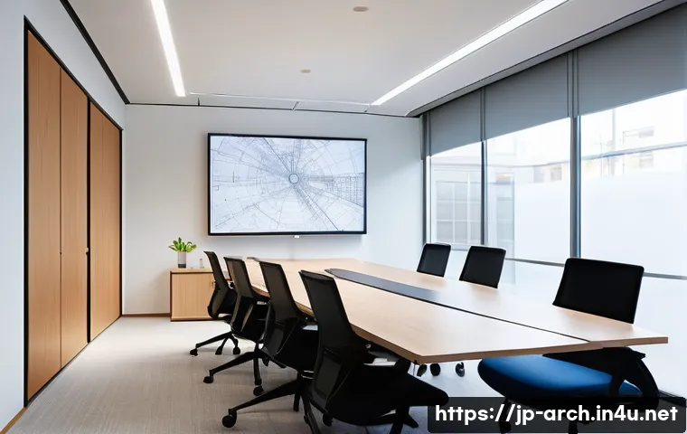 건축사와 구조공학 전문가 협력 사례 - A modern architectural design meeting room where Japanese architects and structural engineers collab...