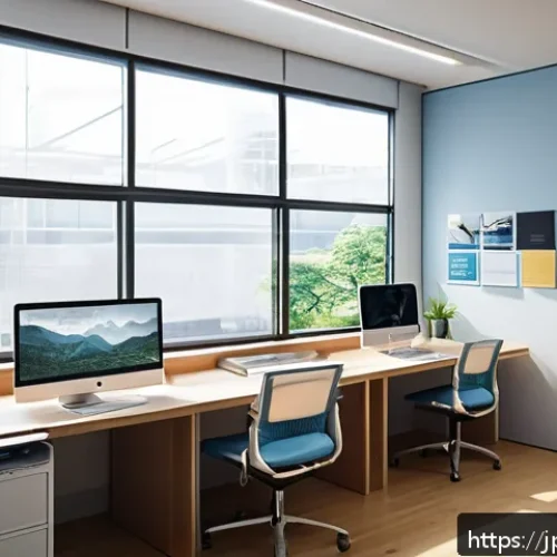 건축사로서의 경력 개발 계획 - A modern architect&rsquo;s workspace featuring a sleek computer displaying detailed BIM (Building Informat...