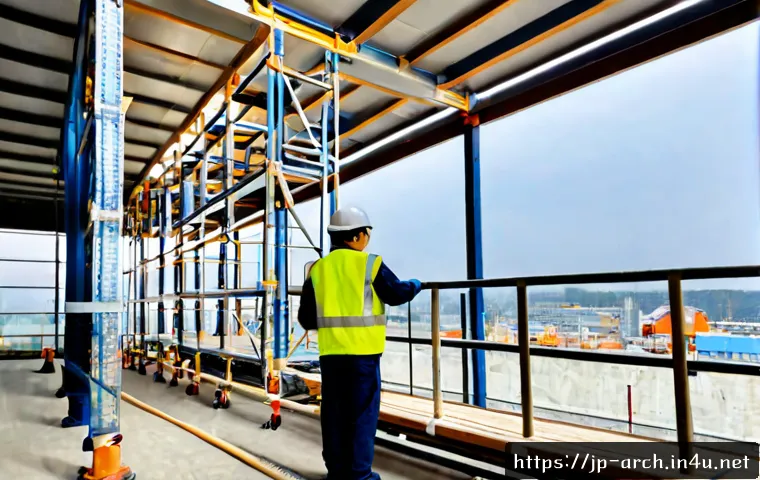 건축기사로서 현장 안전 관리 경험 - Photorealistic construction site safety inspection, experienced Japanese construction engineer weari...